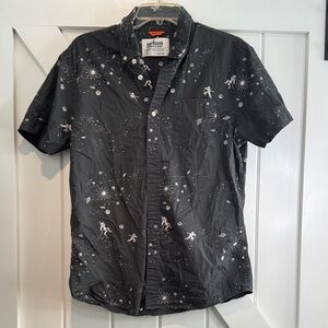 urban pipeline Black Short-Sleeve Button-Down with White Space Print